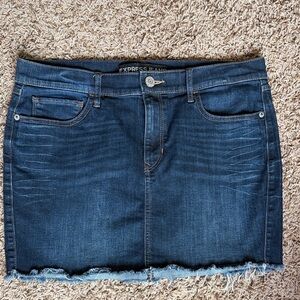 Express Women's Frayed Hem Denim Mini Skirt - Dark Blue